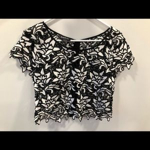 Bebe | Black and white lace crop top